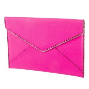 Rebecca Minkoff Envelope Clutch Bag Hot Pink Leather Cocktail Party Barbie Chic